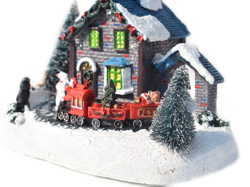 calandis resin christmas winter house train figurine miniature village home