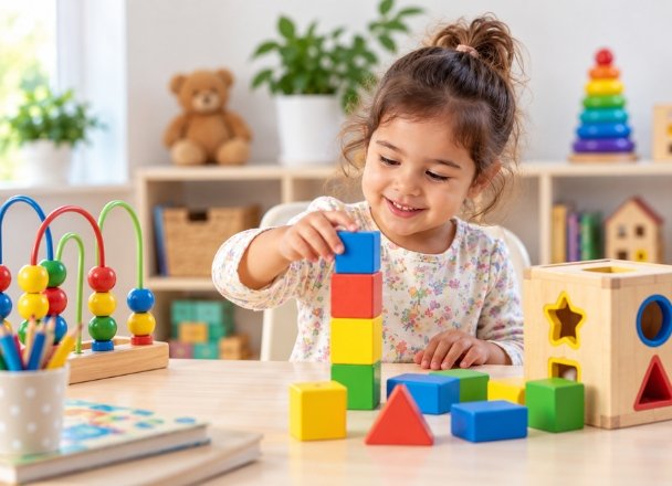 Young child enjoying an age-appropriate learning and creative activity